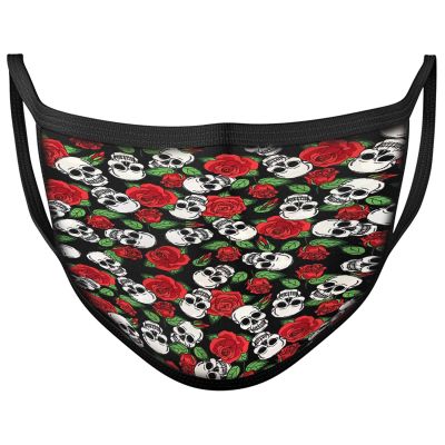 Darkwear Skull Dragon Horse Spiral Punk Tribal Roses Blood rose Face Mask Covering Reusable Washable Fashion Mask (SKULL N ROSES)