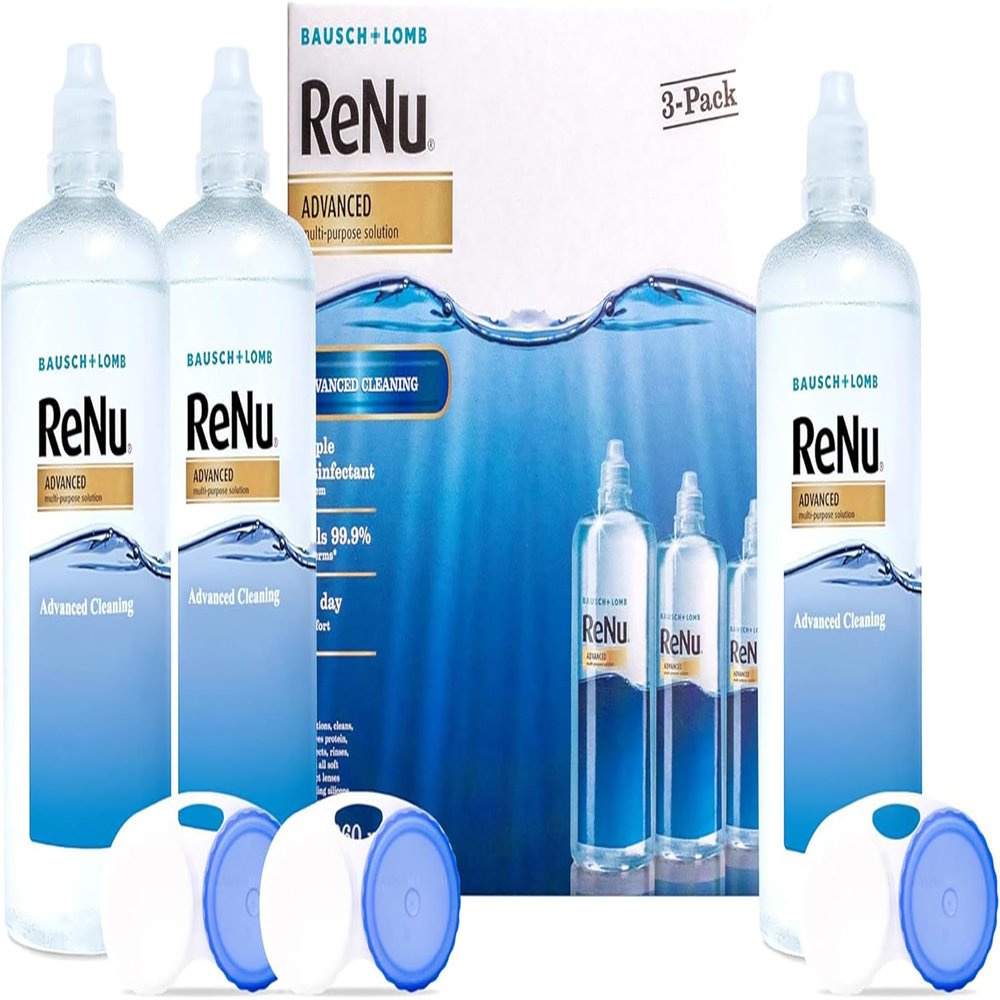 ReNu Advanced Contact Solution - for Soft Contact Lenses for Comfortable Wear - Gentle on Sensitive Eyes - Disinfect, Remove Protein, Condition, Store Your Lenses - Lens Case Included, 3 x 360 ml