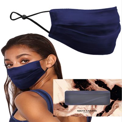 KARIZMA Beverly Hills Silk Face Mask. Navy Designer Face Mask for Women. Washable Fabric Reusable Facemask. 19 Momme Mulberry Silk Mask - Luxury Fashion Masks