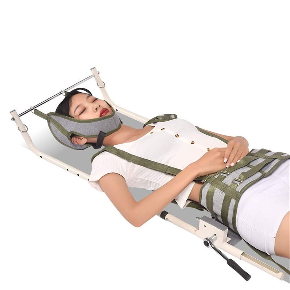 Back Lumbar Traction Device Spine Posture Corrector, Home Use Cervical Spine Extension Stretcher Device for Bed,A