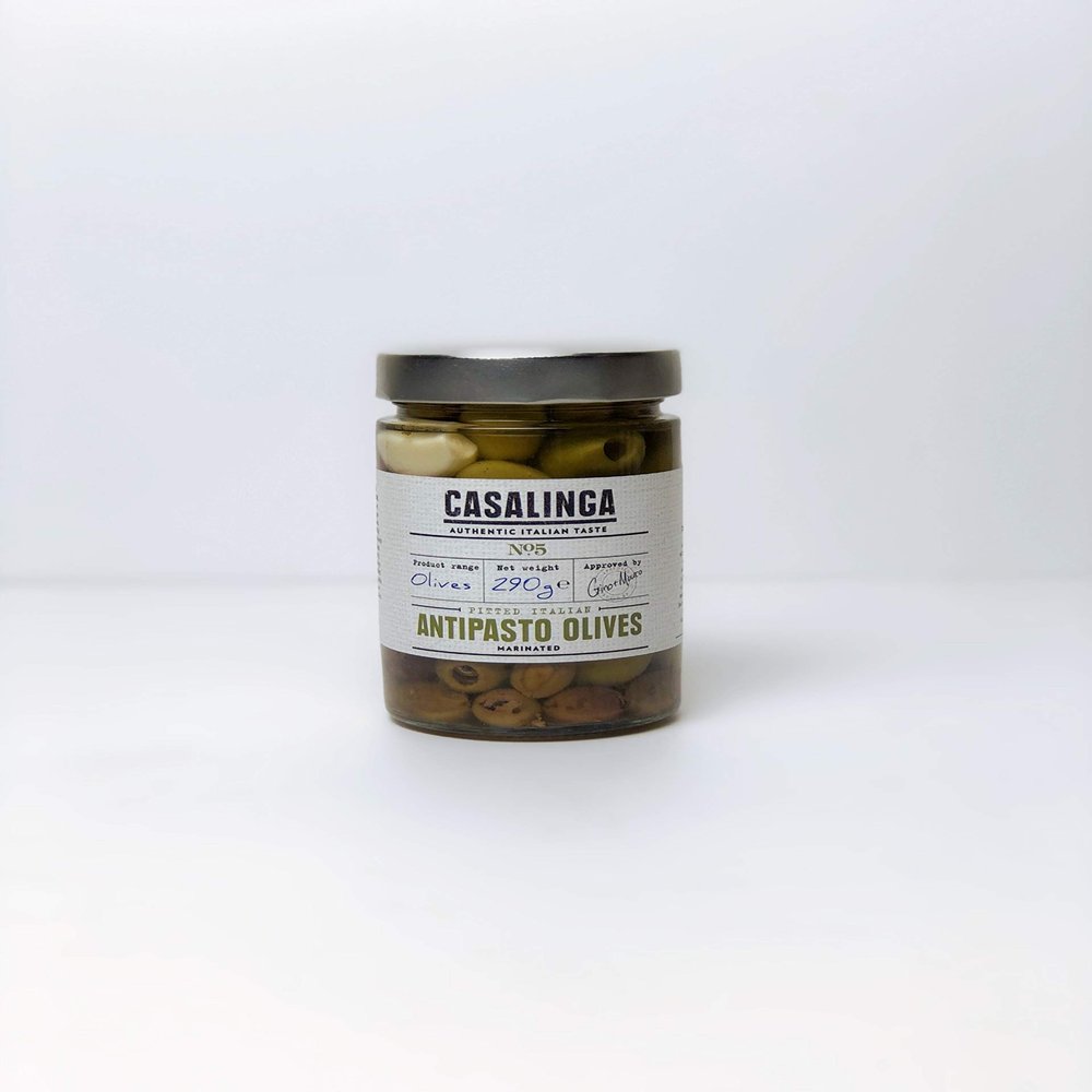 Casalinga Marinated Pitted Italian Antipasto Olives, 290 g
