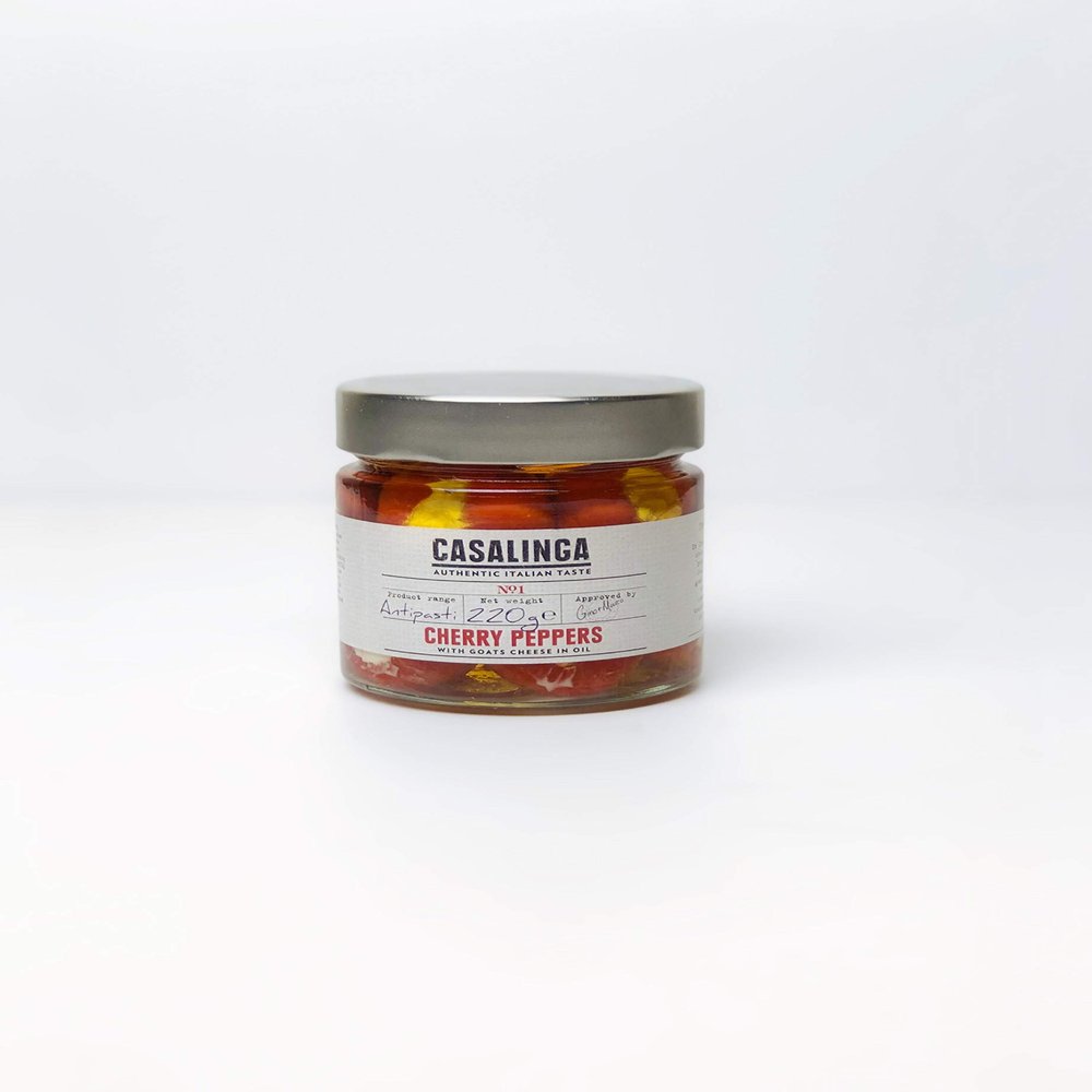 Casalinga Cherry Peppers with Goat Cheese in Oil, 220 g