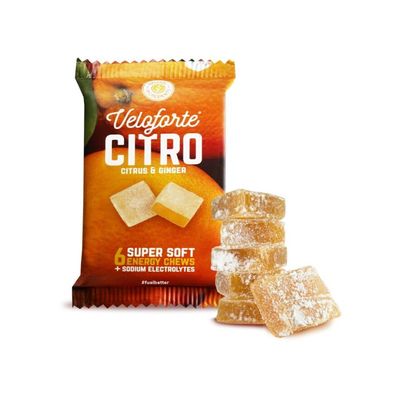 Veloforte Citro Natural Energy Chews, Citrus & Ginger Flavour 3 Pack, 42g Fast Release Dual Source Carbs with Electrolytes, Vegan & Gluten Free for Cycling, Running, Marathons & Triathlons