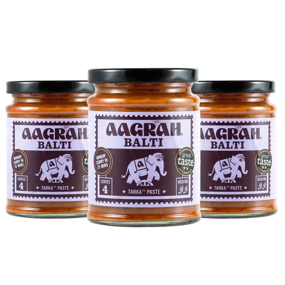 Aagrah Balti Tarka Indian Curry Cooking Sauce - Authentic Restaurant Recipe Base - Medium-Hot - 270g Jar Serves 3-4 - Case of 3