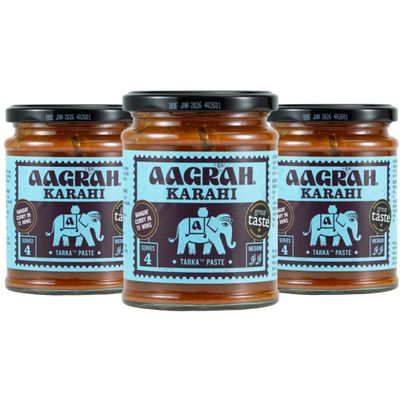 Aagrah Karahi Tarka Indian Curry Cooking Sauce - Authentic Restaurant Recipe Base - Medium-Mild - 270g Jar Serves 3-4 - Case of 3