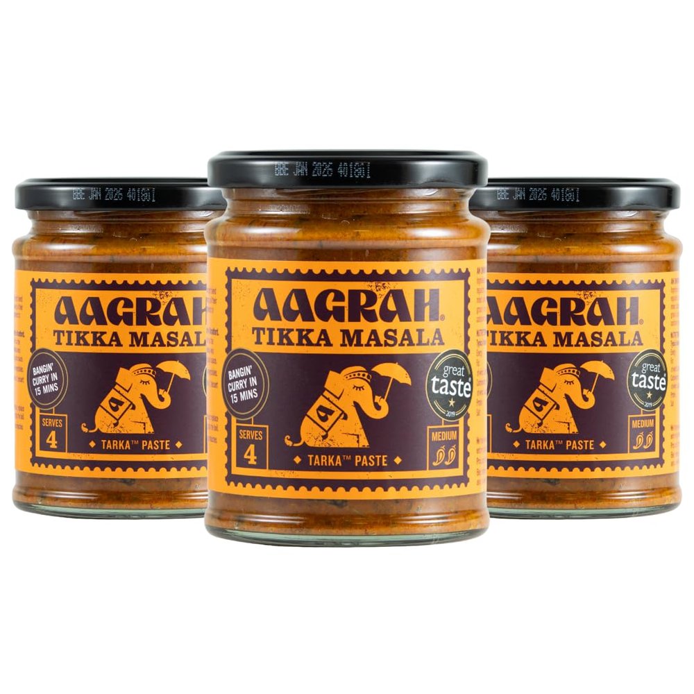 Aagrah Tikka Masala Tarka Indian Curry Cooking Sauce - Authentic Restaurant Recipe Base - Medium Heat - 270g Jar Serves 3-4 - Case of 3