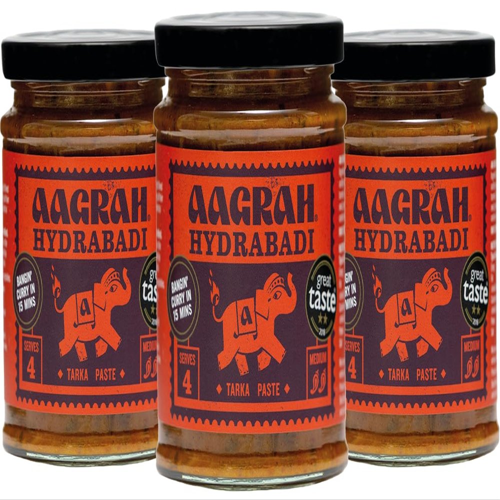Aagrah Hydrabadi Tarka Indian Curry Cooking Sauce - Authentic Restaurant Recipe Base - Medium-Hot - 270g Jar Serves 3-4 - Case of 3