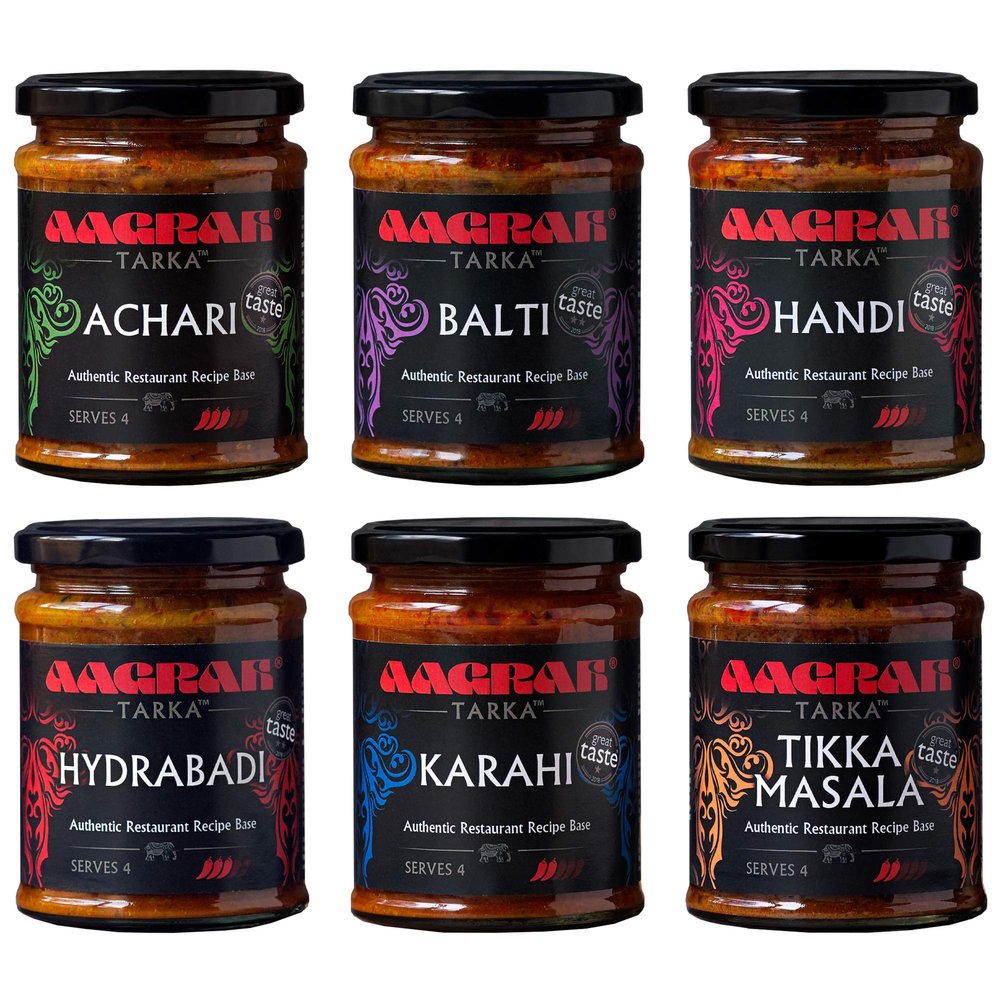 Aagrah Tarka Indian Curry Cooking Sauce - 6-Pack Mixed Selection - Karahi, Achari, Hydrabadi, Balti, Tikka Masala, Handi - Authentic Restaurant Recipes - 6 x 270g - Each Jar Serves 3-4