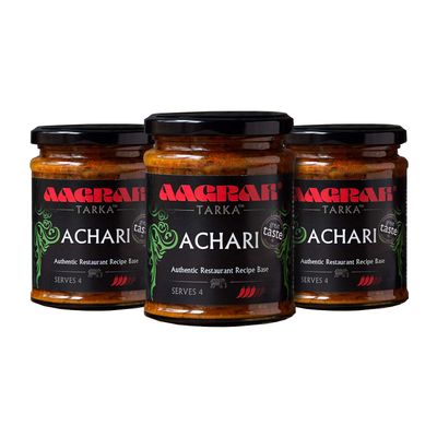 Aagrah Achari Tarka Indian Curry Cooking Sauce - Authentic Restaurant Recipe Base - Medium Heat - 270g Jar Serves 3-4 - Case of 3
