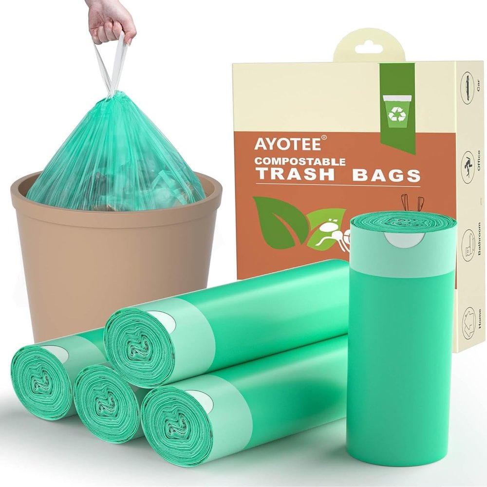 1.2 Gallon Trash Can Liners,125 Counts Drawstring Mini Trash Bags, Strong Small Compostable Trash Bags Small Bathroom Trash Bags for Home Kitchen Office Fit 4.5-5 Liter Trash Can,1-1.5 Gallon (Green)