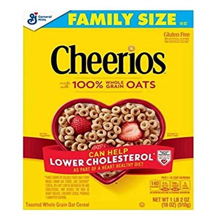 General Mills Cheerios Whole Grain Oat Breakfast Cereal Family size - 18oz / 510g