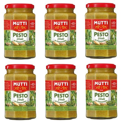 6X Mutti Pesto Verde Pomodori Verdi Grnes Tomatenpesto Pasta Sauce 100% Italian Tomato 180g Glass jar with Cashew Nuts, Grana Padano and Pecorino Romano