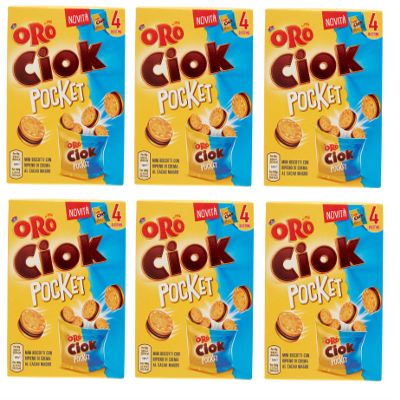 6X Saiwa Oro Ciok Pocket Mini Biscuits Filled with Low-Fat Cocoa Cream ( 4 Bags of 40g ) 160g Cookies