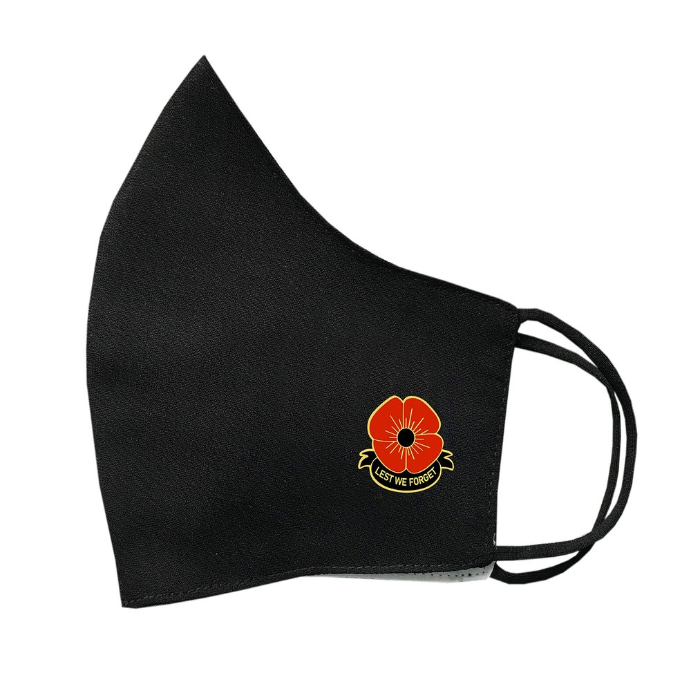 inking house Poppy Face Mask Protective Covering Washable Reusable Breathable Remembrance Day Lest We Forget