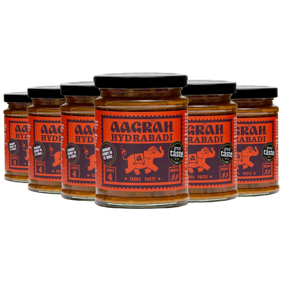 Aagrah Hydrabadi Tarka Indian Curry Cooking Sauce - Authentic Restaurant Recipe Base - Medium-Hot - 270g Jar Serves 3-4 - Case of 6