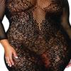 Dreamgirl O/S Queen Plus Size Seamless Fishnet & Lace Versatile Long-Sleeved Chemise Black view 3