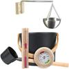 Wooden Sauna Bucket with Ladle Hourglass 7L Sauna Bucket with Strong and Durable Hourglass Thermometer Hygrometer Sauna Aromatherapy Oil Cup Kit with Long Handle Set view 1