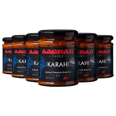 Aagrah Karahi Tarka Indian Curry Cooking Sauce - Authentic Restaurant Recipe Base - Medium-Mild - 270g Jar Serves 3-4 - Case of 6