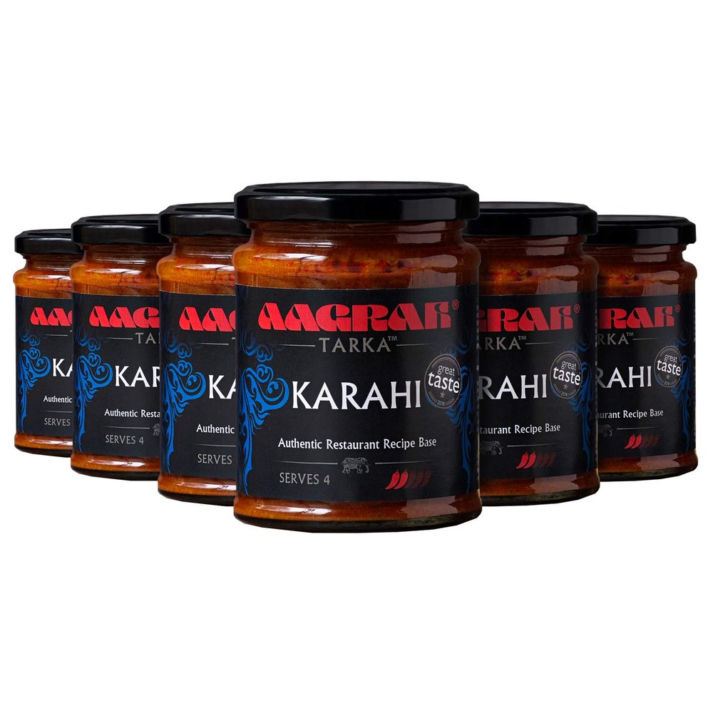 Aagrah Karahi Tarka Indian Curry Cooking Sauce - Authentic Restaurant Recipe Base - Medium-Mild - 270g Jar Serves 3-4 - Case of 6