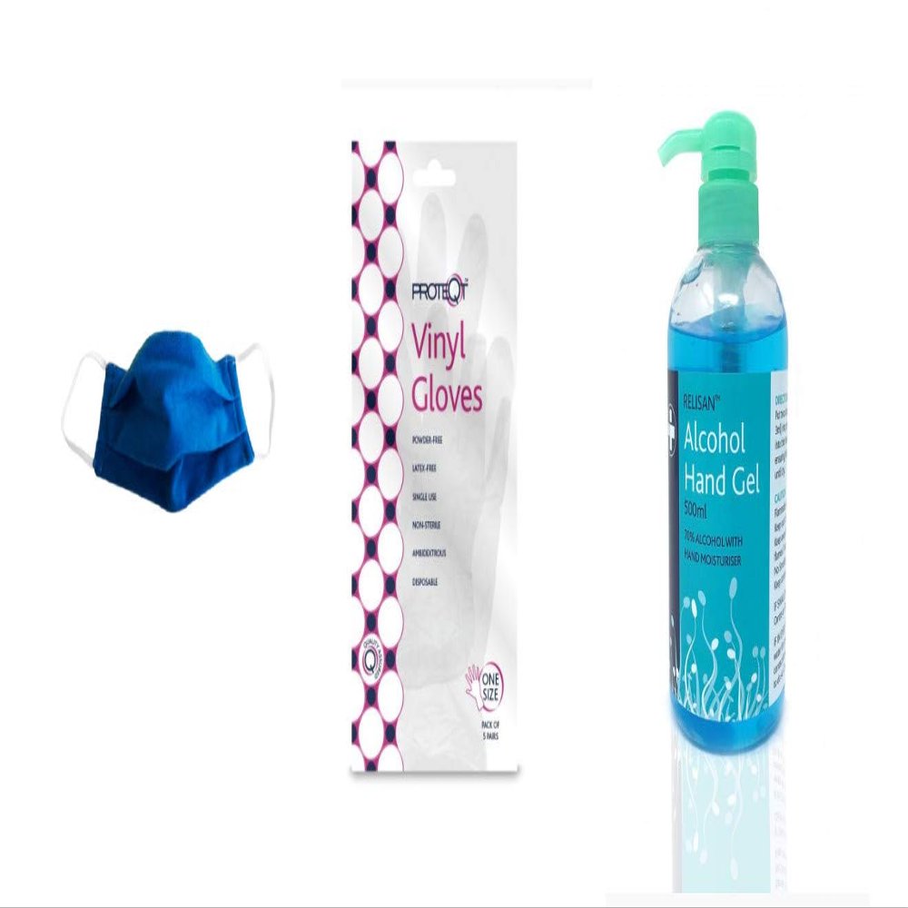 Mask, Gloves & Sanitiser Kit (Blue)