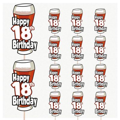 AK Giftshop Pint of Ale Themed Birthday Number Party Food Cupcakes Picks Decorations Toppers (14 Pack) - CUSTOMISED with Any Age