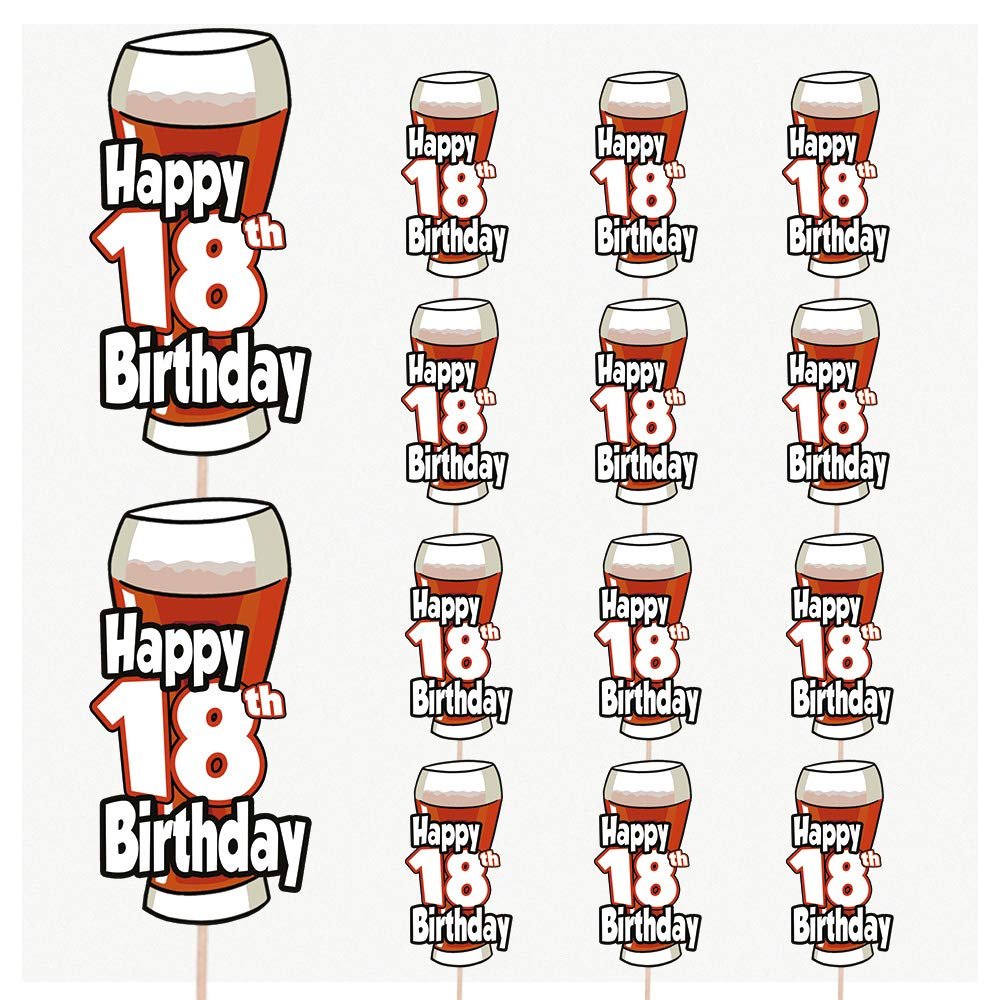 AK Giftshop Pint of Ale Themed Birthday Number Party Food Cupcakes Picks Decorations Toppers (14 Pack) - CUSTOMISED with Any Age