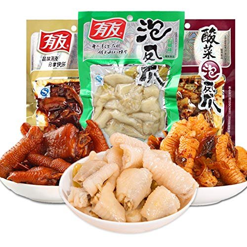 Infinitely Great Home Decor Center New 3 Bags Chinese Food Youyou Spicy Chicken feet with Pickled Peppers Vacuum-Packed 1+1+1