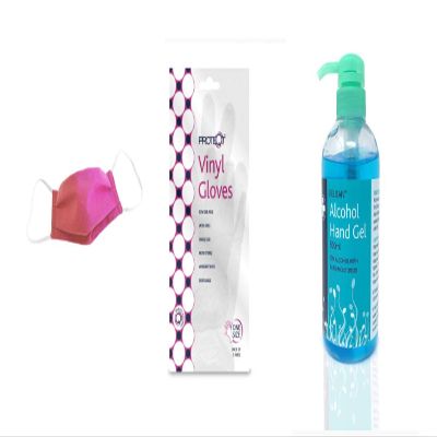 Mask, Gloves & Sanitiser Kit (Pink)