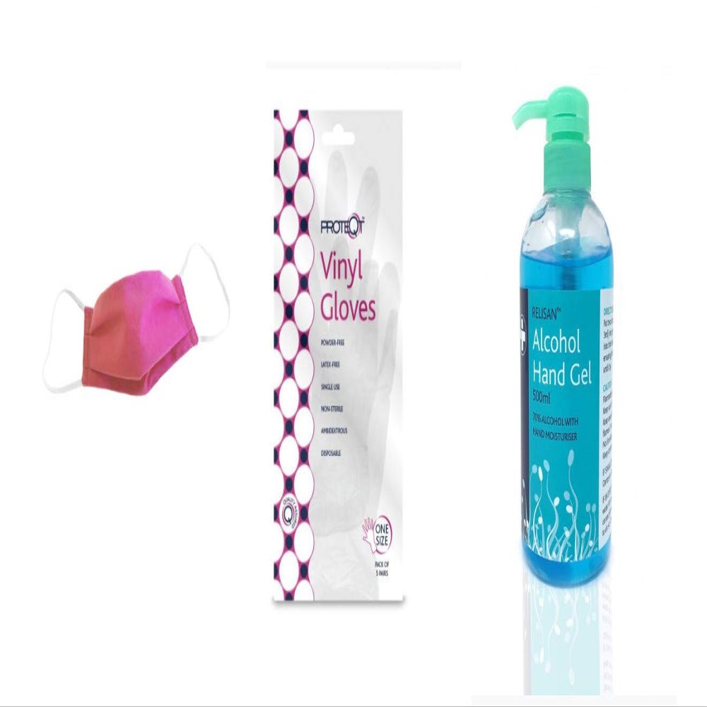 Mask, Gloves & Sanitiser Kit (Pink)