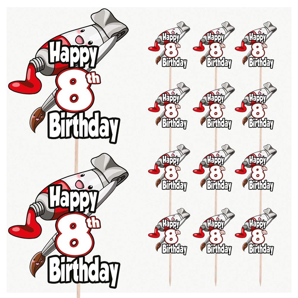 AK Giftshop Painting Themed Birthday Number Party Food Cupcakes Picks Decorations Toppers (14 Pack) - CUSTOMISED with Any Age