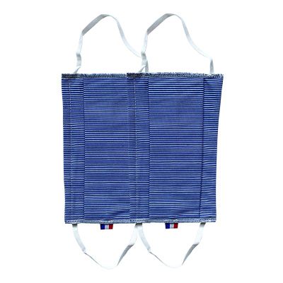 100% Cotton Washable Face Protector with Nasal Bar, Made in France, AFNOR Standards, Navy Stripe/White Tie, Set of 2 Pieces (Child Size)