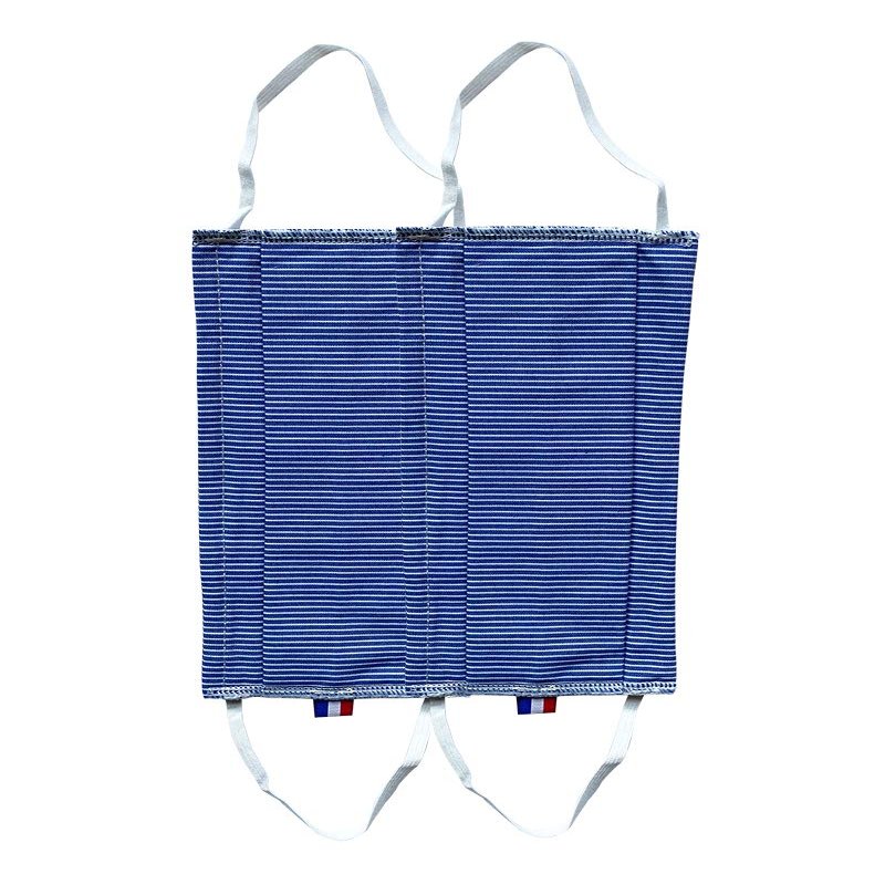 100% Cotton Washable Face Protector with Nasal Bar, Made in France, AFNOR Standards, Navy Stripe/White Tie, Set of 2 Pieces (Child Size)