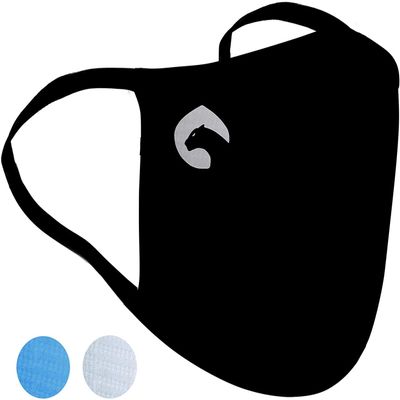 ViralOff mouth guard, no constant washing required, reduces pathogens by 99% in 2 hours (L/XL with ear loops, black).