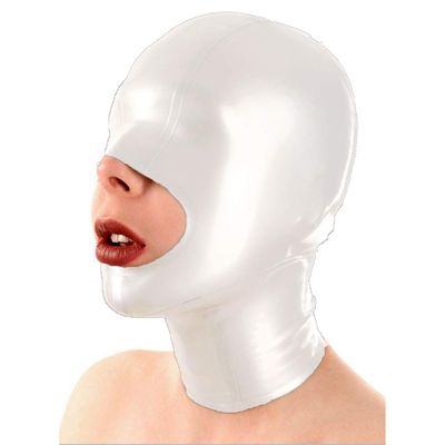 Hood Open Mouth Catsuit Clubwear Realistic Latex Mask Sexy Rubber Cosplay BC12 (XL, White)