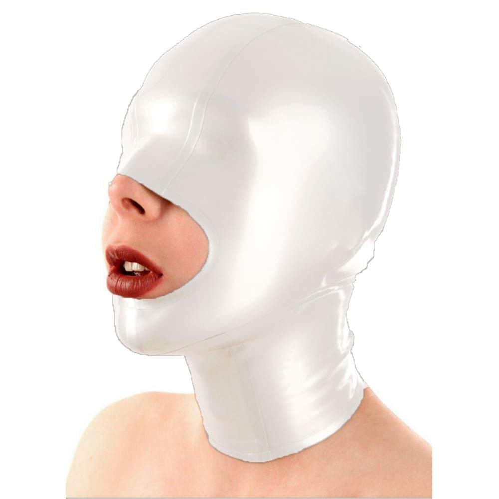 Hood Open Mouth Catsuit Clubwear Realistic Latex Mask Sexy Rubber Cosplay BC12 (XL, White)