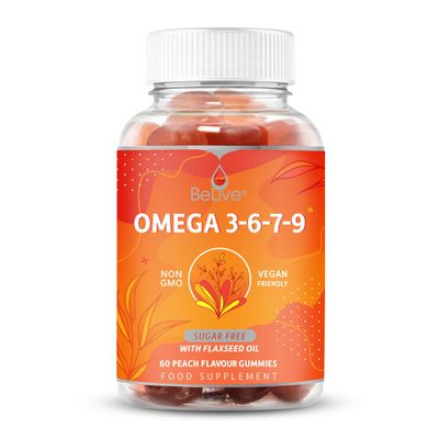 BeLive Omega 3 Gummies with Omegas 6, 7, 9, DHA & EPA from Flaxseed Oil and Sea Buckthorn Fruit Oil - Sugar-Free, Supports Brain, Heart, Eye & Immune System, Supplements for Kids & Adults (60 CT) (1)