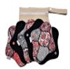 6 Pack Lilind 9" Organic Cloth Pads, Starter Set, Free Zip Wet Bag, Reusable Waterproof Menstrual Sanitary Napkins, 100% Cotton, 6x9"R Flowers view 1