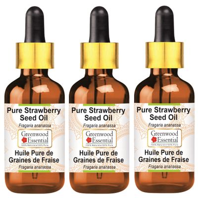 Greenwood Essential Pure Strawberry Seed Oil (Fragaria ananassa) with Glass Dropper for Skin & Hair 100ml x 3 (10 oz)