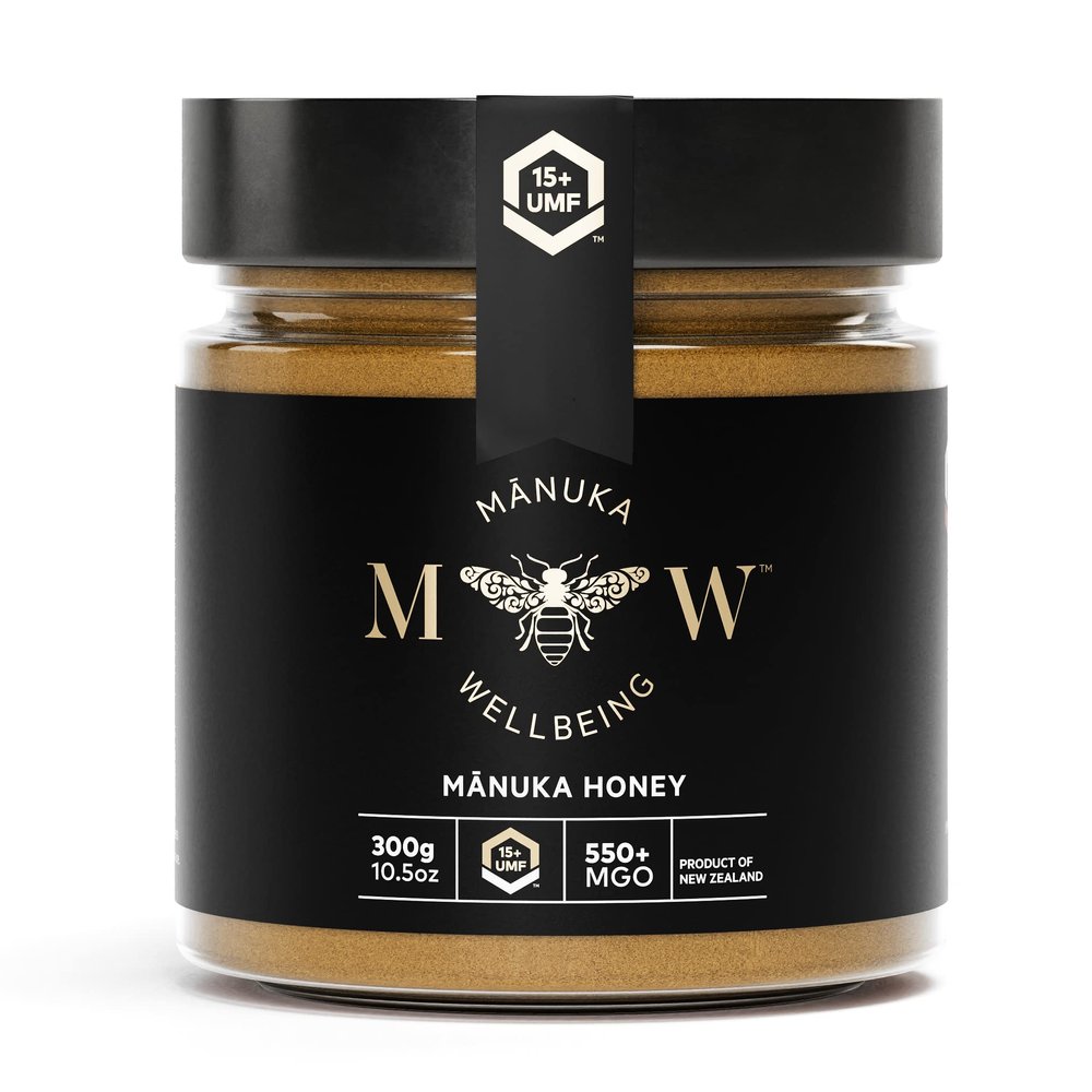 MANUKA WELLBEING PREMIUM MANUKA HONEY MGO 550+ | UMF 15+ | 300g IN GLASS JAR| HARVESTED, PACKED AND MGO-/ UMF-CERTIFIED IN NEW ZEALAND| 100% AUTHENTICITY GUARANTEE | PURE, NATURAL