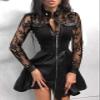 babao Women's PVC Zip Front Clubwear Dress Faux Leather Skirt Patchwork A-Line Dress view 2