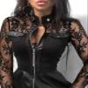 babao Women's PVC Zip Front Clubwear Dress Faux Leather Skirt Patchwork A-Line Dress view 3