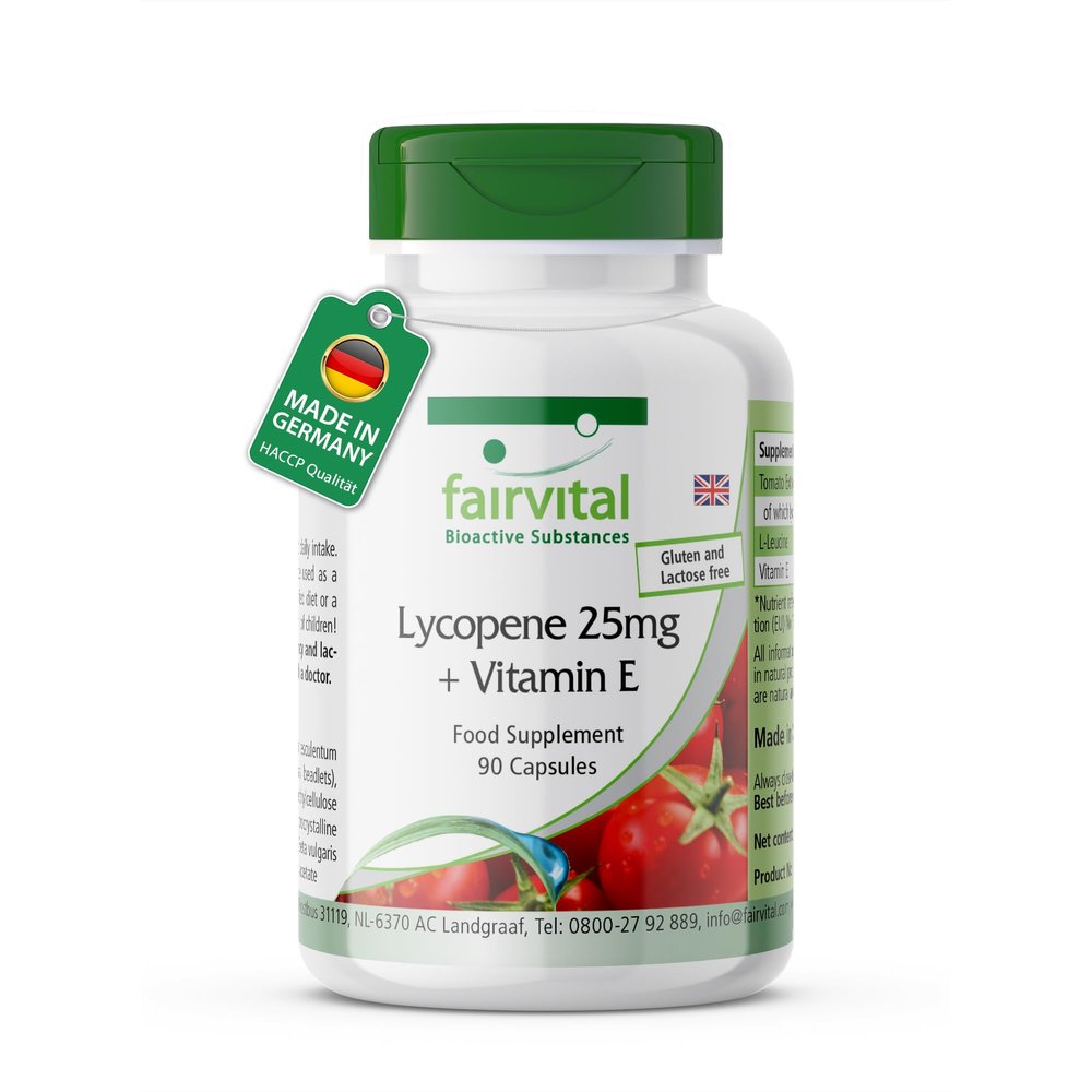 Fairvital | Lycopene Capsules with Vitamin E - 25mg lycopene - Vegan - 90 Capsules - microencapsulated