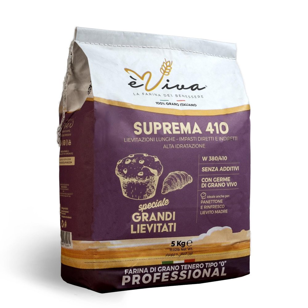 Agricola Piano  Suprema 410 | All-Purpose/Plain Flour Italian Type 0 5 kg - Soft Wheat Flour for Panettone, Pandoro, Great Leavened and Sourdough Starter Refreshment - 100% Natural Italian Flour