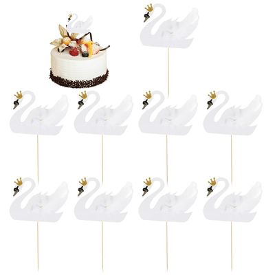 10pcs Small Swan Cake Topper Party Birthday Dessert Fruit Sticks Decorative Insert Card Cupcake Toppers Decoration