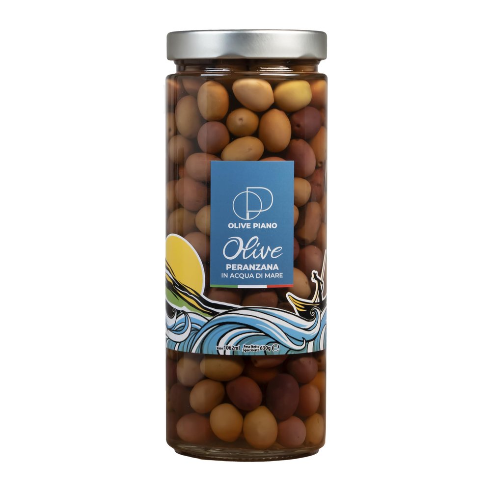 Agricola Piano - Peranzana Olives in Sea Water 1062 ml | Award-Winning Italian Olives - 100% Natural - Authentic Apulian Products - Ideal for Starters, Aperitifs, Salads, Pizza
