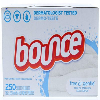 250ct of Bounce Fabric Softener Dryer Sheets, Free & Gentle
