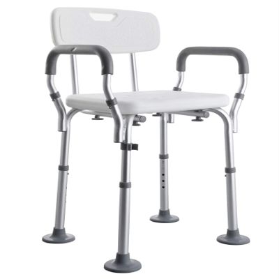 Portable Bath Chair Shower Stool Seat Bench Bathroom Aluminum Adjustable Height 120kg Wide Frame armrest Anti Slip Rubber Feet