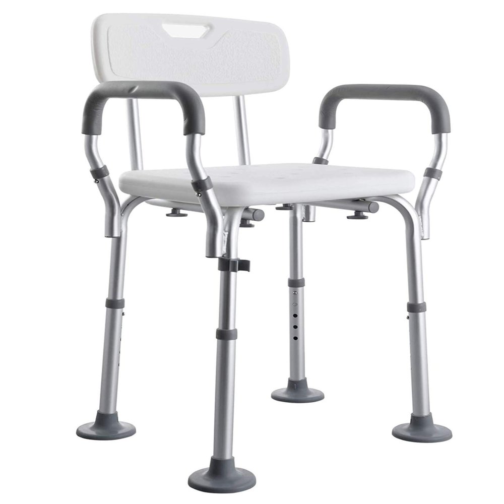 Portable Bath Chair Shower Stool Seat Bench Bathroom Aluminum Adjustable Height 120kg Wide Frame armrest Anti Slip Rubber Feet