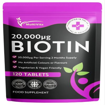 Biotin 20000 mcg Per Serving 120 Vegan Tablets 2 Per Day not Capsules or Gummies High Strength Biotin Supplement for Healthy Hair Growth, Skin & Nails UK Made Vitamin B7 Tablets