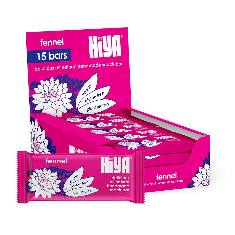 Hiya Snack Bars, All Natural, Vegan, High Fibre, Gluten Free, Low GI, Chickpea Based (Fennel, 15 bar box)